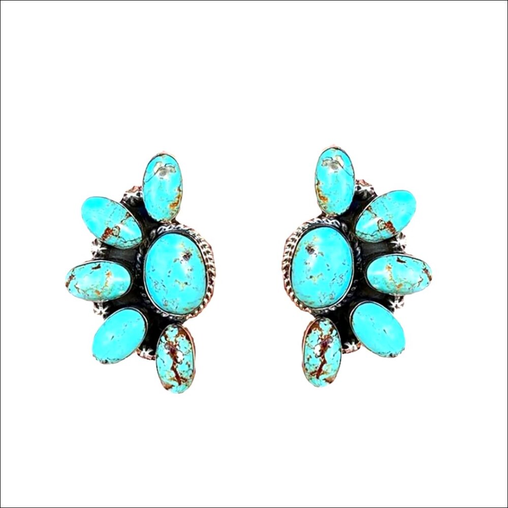 Turquoise Drop Dangle Earrings Western Boho Vintage Alloy Stone Jewelry